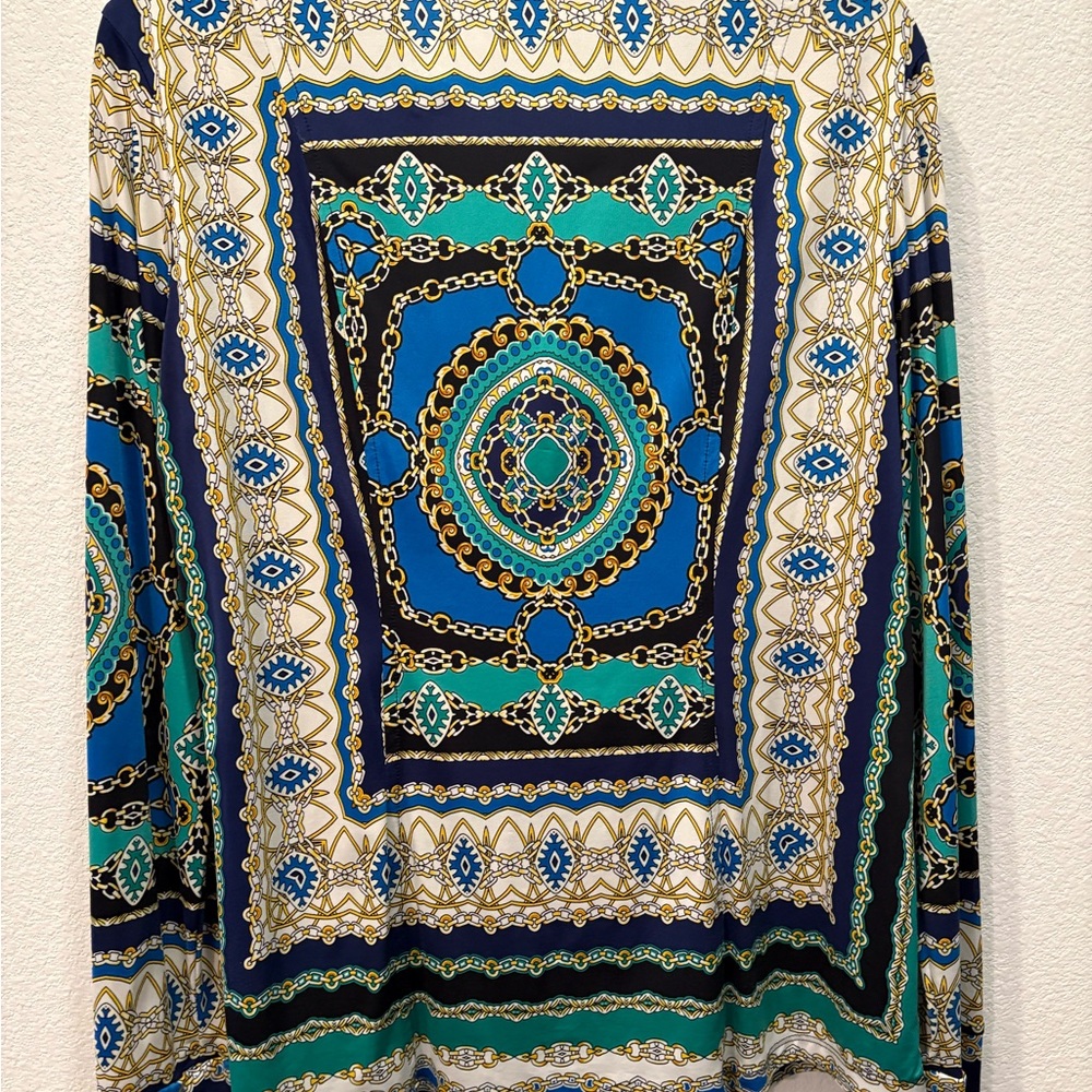 Cache Blue And Green Patterned Blouse - image 2